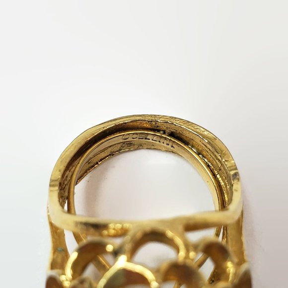 Vintage Cellini Faceted Green Glass Gold Tone Statement Ring Size 5.75 - Picture 5 of 6